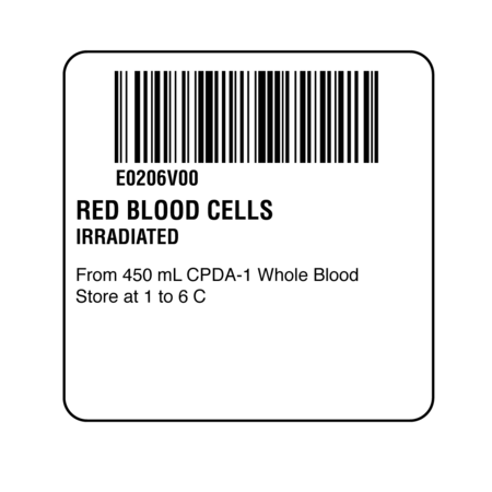 NEVS ISBT 128 Red Blood Cells Irradiated 2" x 2" BBC-0206